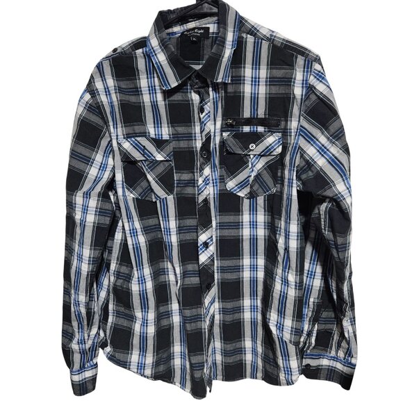 Eighty Eight Platinum Plaid Button Up Shirt Mens Size XL Black Blue Long Sleeve - Picture 1 of 4